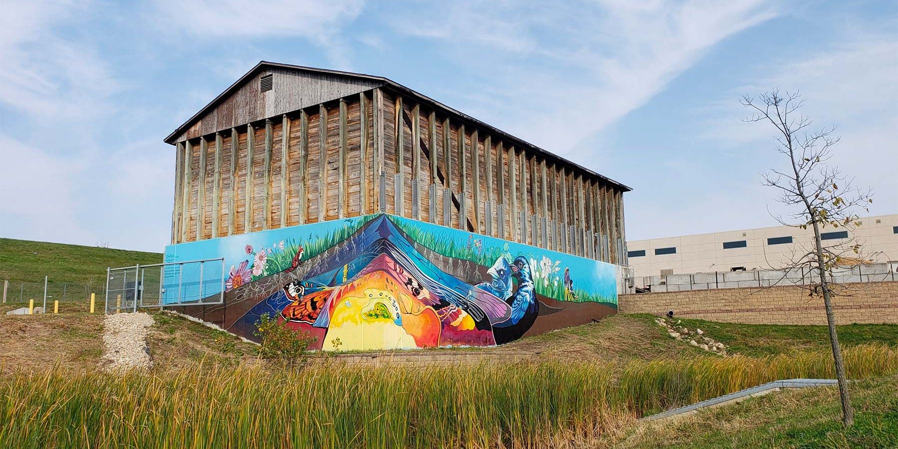 a building with a mural on the side of it